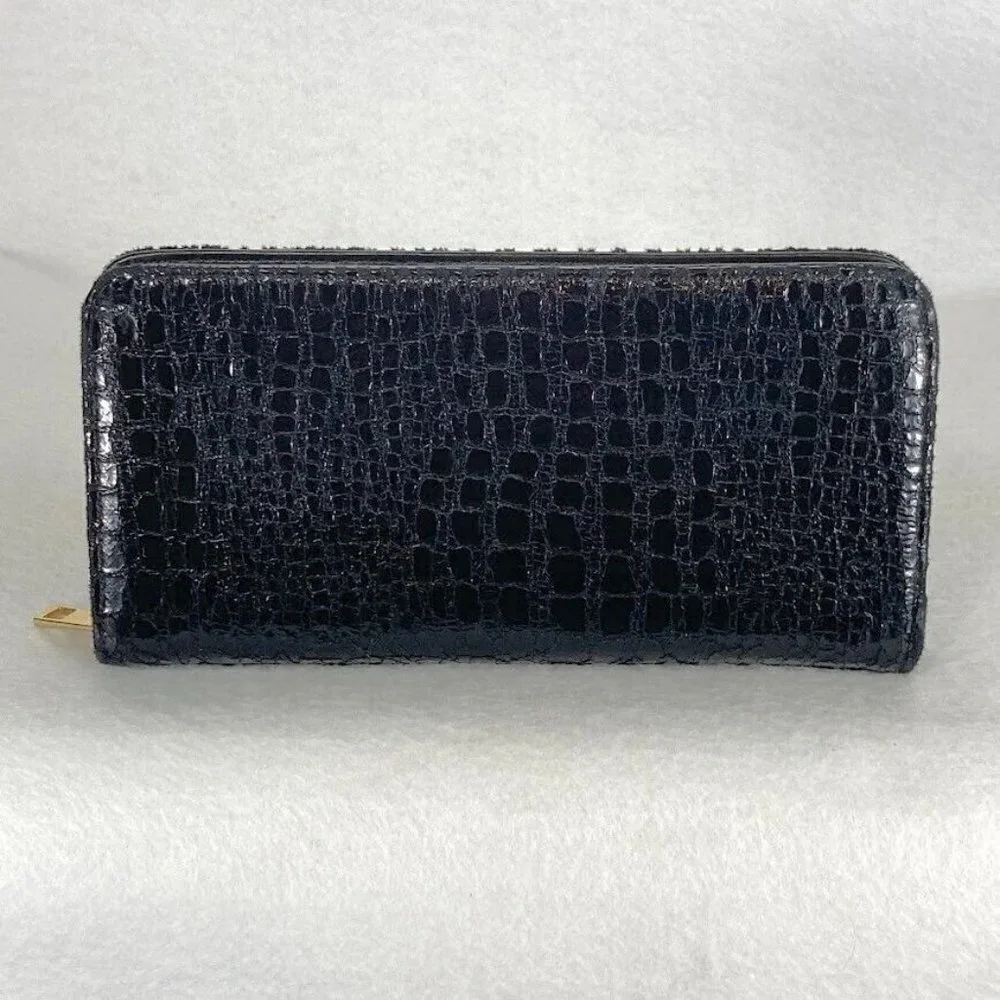 BP. Nordstrom Textured Crocodile Print Large Zip Around Wallet Black